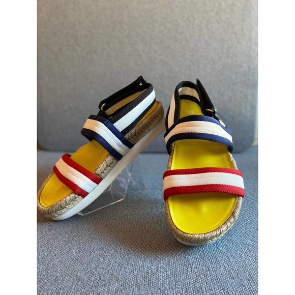 Flamingos woman's sandals platform size 8.5 Red white blue straps jute Italy - Picture 1 of 15